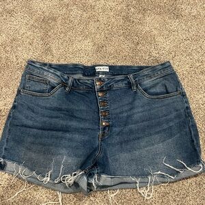 Ava & Viv Dark Blue Button-Front Frayed Denim Shorts
